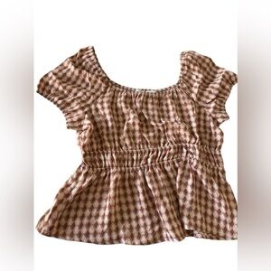 Pink Rose‎ Geometric Print Ruched Puff Sleeve Crop Top  NWOT